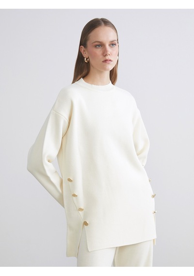 Lcwaıkıkı Classic Beyaz Bisiklet Yaka Oversize Kadın Triko Kazak Xl-2xl