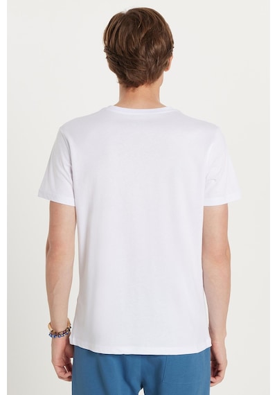 Tudors Erkek Slim Fit Dar Kesim %100 Pamuk Yumuşak Dokulu Baskılı Beyaz Bisiklet Yaka Tişört-34848 Beyaz