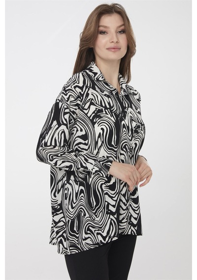Desen Triko Kadın Zebra Desenli Gömlek 22802 Siyah