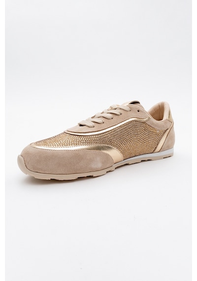 Luvishoes Luvi Shoes Bonia Bej Süet Altın Taşlı Hakiki Deri Kadın Spor Ayakkabı Bej-süet Bej