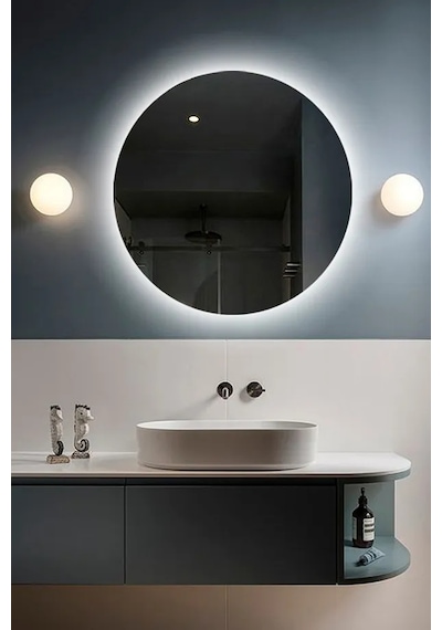 Fawdecor Led Işıklı Yuvarlak Dekoratif Duvar Aynası 60x60 Beyaz