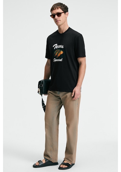 Grimelange CRISP Erkek Oversize %100 Pamuk Baskılı Yuvarlak Yaka Siyah T-Shirt
