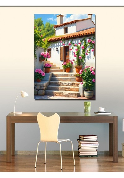 Kanvas Tablo Çiçekli Merdiven Manzarası 70cmx100cm
