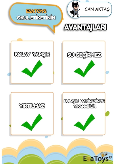 Batman Temalı Özel İsminiz Yazılı Okul Etiketi Diğer