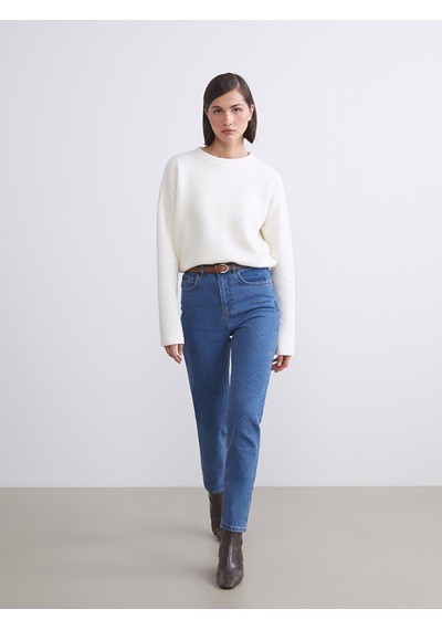 Lcw Jeans İndigo Beli Kemerli Mom Fit Kadın Jean Pantolon Lcw Jeans İndigo Beli Kemerli Mom Fit Kadın Jean Pantolon