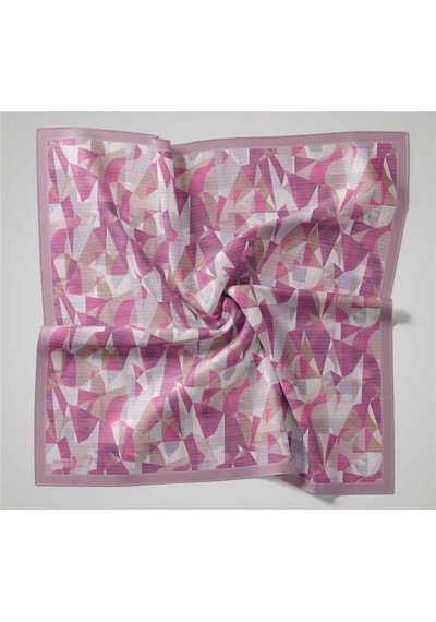 Silk Home Shiny Dokulu Eşarp Lila Gri Geometrik Desen Su Tutmaz Parlak 90x90 Çok Renkli