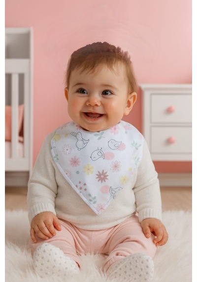 Çift Katlı Çıtçıt Kapamalı Pamuk Bebek Fular Önlük Pembe