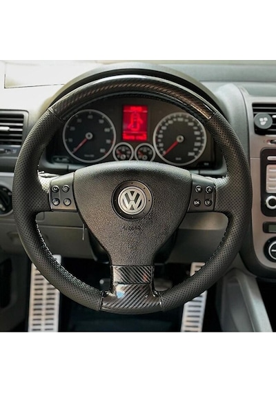 Volswagen Golf 5-polo Araca Özel Dikmeli Direksiyon Kılıfı Microfiber Carbon-noktalı Siyah