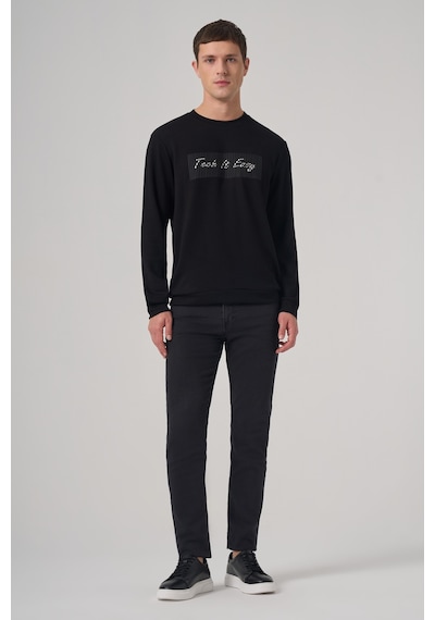 Morven Erkek Siyah Trend Baskılı Bisiklet Yaka Sweat-shirt 26ks063014001 Siyah