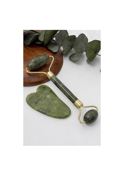 Jade Roller Gua Sha Taşı Seti Yeşil