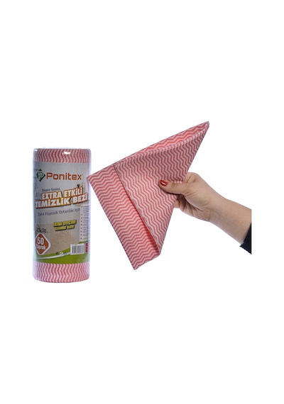 Ponitex Süper Emici Perforeli Pratik Hassas Temizlik Bezi 12 Adet Pembe 50 Yaprak 25 x 30 CM