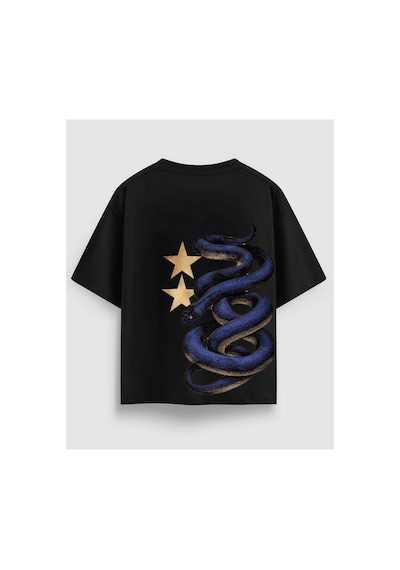 Yolo Street Yılan Ve Yıldız Baskılı Oversize Tişört %100 Pamuk Unisex Streetwear Sırt Baskı Siyah Yolo Street Yılan Ve Yıldız Baskılı Oversize Tişört %100 Pamuk Unisex Streetwear Sırt Baskı Siyah