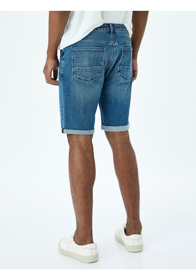 Koton Slim Fit Katlamalı Paça Kot Şort Koyu İndigo 5sam40013ıd İndigo