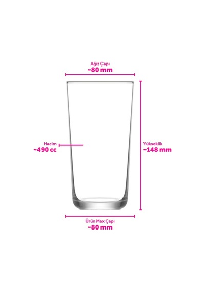 Lav Assos Cam Meşrubat Bardağı 3'lü 490 ml (Su/Kokteyl/Soğuk Kahve/Smoothie /Milkshake Bardağı )