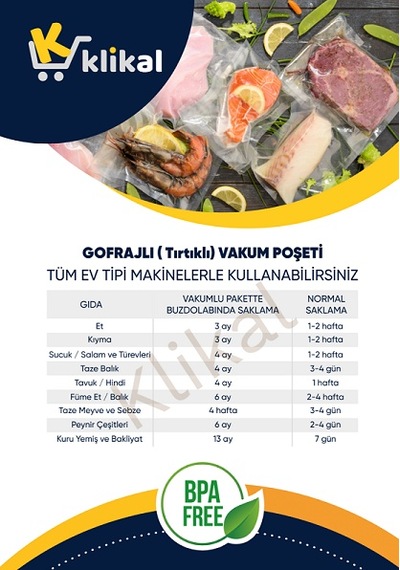 Klikal Gofrajlı Tırtıklı Vakum Poşeti 100 Adet 30 x 40 CM