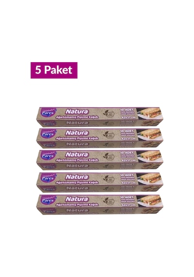 Natura Ağartılmamış Hazır Kesilmiş Pişirme Kağıdı 10 Lu 5 Paket