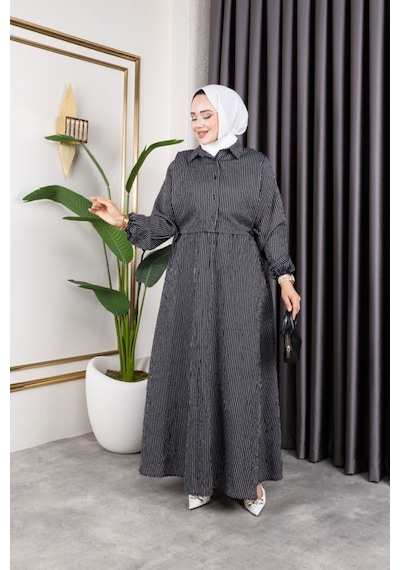 Hira Life Fashion Kadın Siyah Tesettür Giyim Gömlek Detaylı Çizgili Viskon Kıraş Elbise İkili Takım Siyah Siyah Hira Life Fashion Kadın Siyah Tesettür Giyim Gömlek Detaylı Çizgili Viskon Kıraş Elbise İkili Takım Siyah Siyah