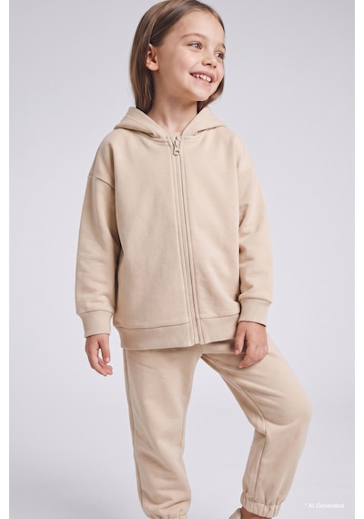 Defacto Kapüşonlu Fermuarlı Kalın Basic Sweatshirt Hırka Kız Bebek I5086a526wnbg203 Bej-bg203