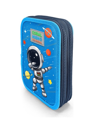 Coral High Kids Lacivert Mavi Astronot Desenli Çift Katlı Kalem Çanta 11149 Mavi