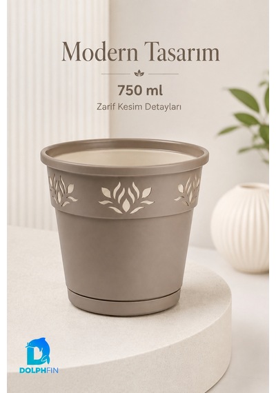 750 Ml Dekoratif Alt Tabaklı Plastik Saksı 11,5x11,5x11 Cm Karışık Renk