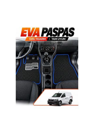 Renault Kangoo 3 Panelvan 2021-2025 Uyumlu Eva Paspas Metal Topukluklu Ön 2 Parça Siyah-mavi