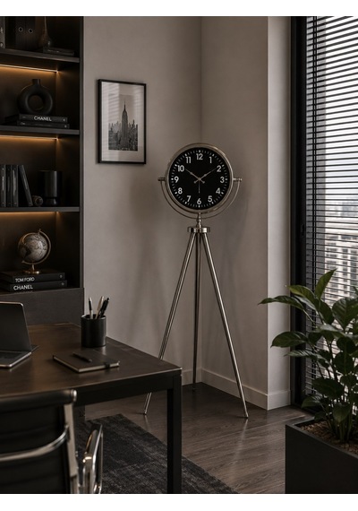 Büro Ev Ofis Dekoru İçin 150x45cm Krom Metal Regal Sılver Duvar Saati Diğer
