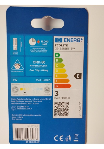 Ecolite 3'lü Paket G9 3w Led Ampul Gün Işığı Sarı Işık