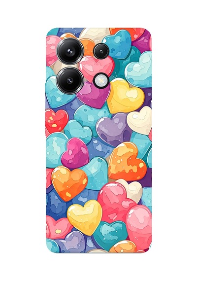 Poco X6 Pro Uyumlu Canlı Renkli Kalpler Baskılı Silikon Kılıf