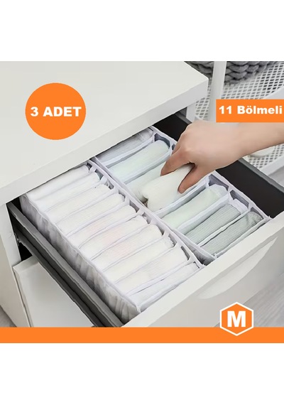 3 Adet 11 Bölmeli Çekmece Düzenleyici Akordeon Organizer-medium - Beyaz Polipropilen 35 X 15 Beyaz T Diğer