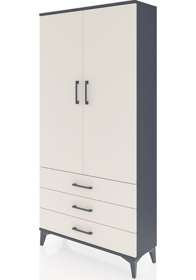 Arges Dolap Tek Raflı 3 Çekmeceli Tek Askılı 88x30x182 Antrasit-aytaşı Antrasit