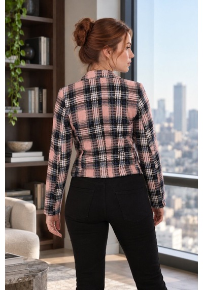 Armonika Kadın Pembe Kruvaze Yaka Tüvit Crop Ceket Arm-24k001014