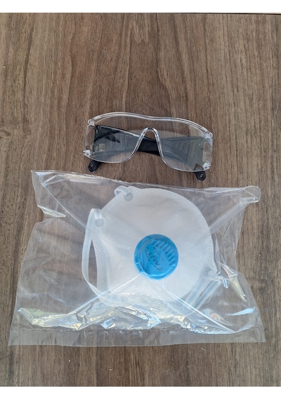 Azm El Aletleri Genel Iş Koruyucu Güvenlik Gözlüğü + Ant Maske Ventilli Partikül Maskesi Koruyucu Set Şeffaf Lens Iş Güvenliği Seti
