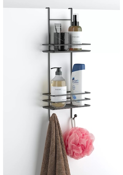 Tekno Tel Lm-065 Asmalı 2 Katlı Düz Banyo Duşakabin Rafı Siyah