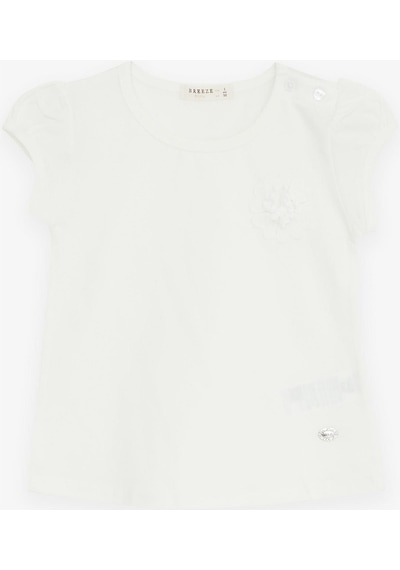 Breeze Kız Bebek Tişört Çiçek Nakışlı 9 Ay-3 Yaş, Ekru-ekru Ekru