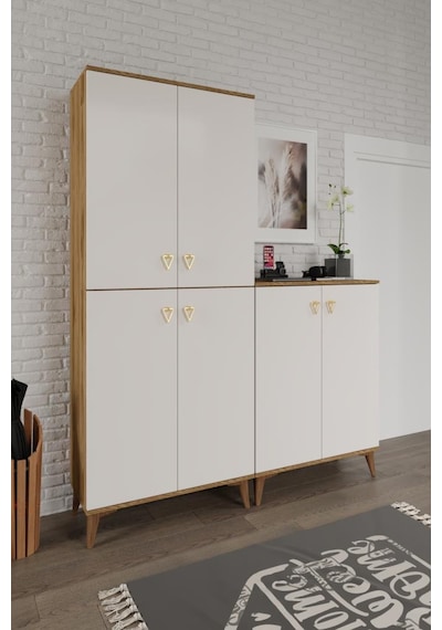 Simple Sp6190 Ayakkabılık 6 Kapaklı Mutfak Dolabı Balkon Dolabı Kiler Banyo Dolabı Çok Amaçlı Dolap Ekru Ceviz