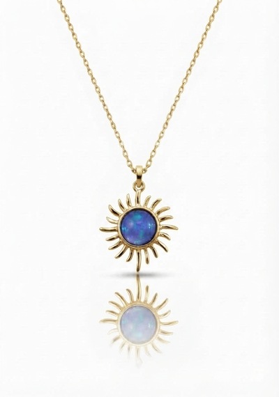 Gümüş Opal Taşlı Mini Güneş Kolye - 925 Ayar Gümüş Gold