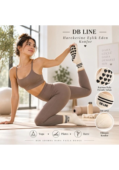 Genel Db Lıne Kaydırmaz Yoga Pilates Çorabı 4'lü Pamuklu Silikon Taban, Barre St Krem / 36-40 / 4 Adet