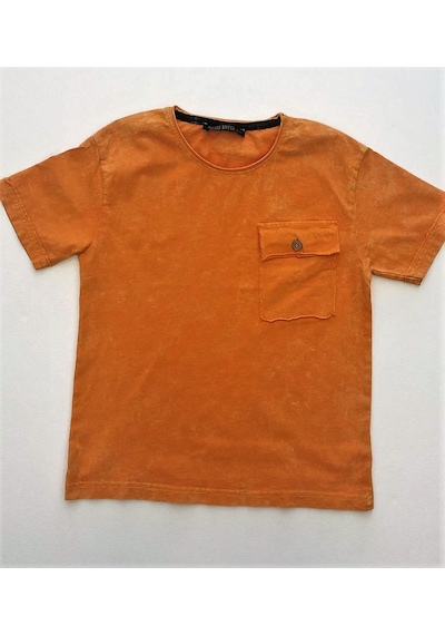 Richie Royce Çocuk Yıkamalı Sıfır Yaka Pamuklu Tshirt-6949-hardal Hardal