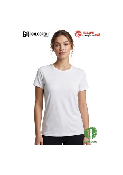 Jiber Kadın Premium Ekstra Esnek Bambu Terletmeyen Hafif Kumaş T-shirt Beyaz