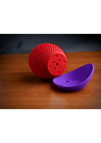 3d Baskı Küre Saksı - Kafes Dokulu İki Parçalı Dekoratif Saksı - Kırmızı-mor Çok Renkli