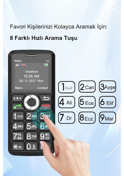 Wkey T100 Gümüş Tuşlu Cep Telefonu Kamerasız Asker Telefonu Yaşlı Cep Telefonu Kvk Garantili