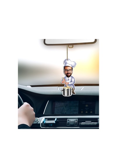 Kişiye Özel Bay Aşçı Karikatürlü Ahşap Araba Dikiz Ayna Süsü