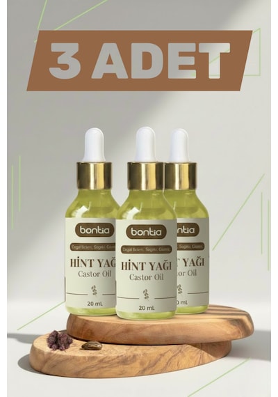 %100 Saf Soğuk Sıkım Hint Yağı 3 Lü Set - Kaş Kirpik Saç Bakımı & Cilt Nemlendirici Doğal Yağ 3x20ml 60 ML