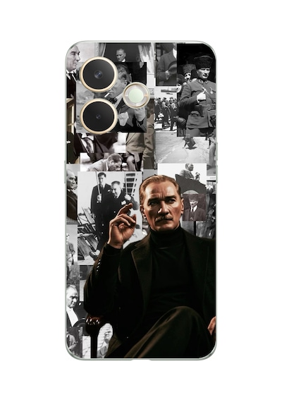 Oppo A5 Pro Uyumlu Mustafa Kemal Atatürk Kolajları Baskılı Silikon Kılıf Renkli