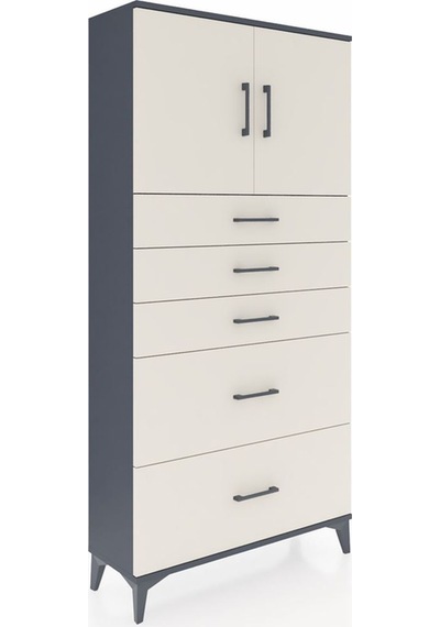Arges Dolap 2 Raflı 5 Çekmeceli 2 Kapaklı 88x30x182 Antrasit-... Antrasit