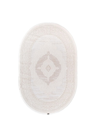 Truva 8342 Oval Krem Halı Bej Kalın Akrilik Tozuaz Modern Klasik Oval Salon Halısı Koridor-1069 Krem