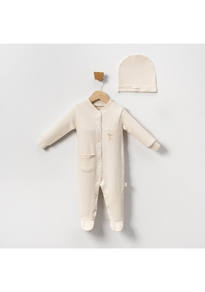 Ürünya Unisex Bebek Şapkalı Tulum Krem