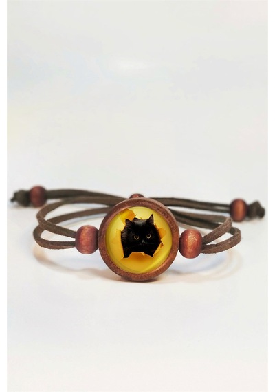Tahtakolik Kedi Ahşap Bileklik Tek Ebat N11.55656 Kahverengi