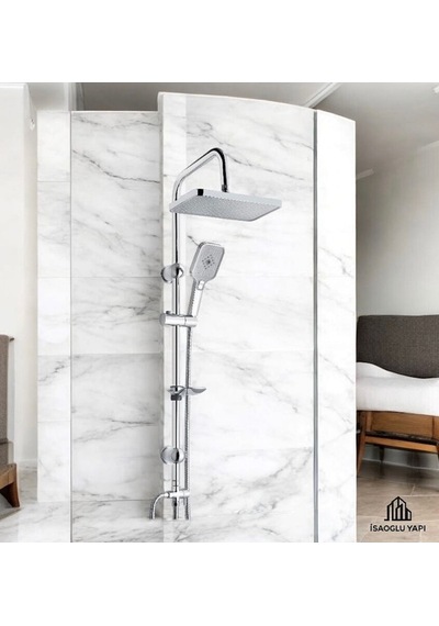 İsaoğlu Yapı Banyo Duş Seti Hybrid Diktörtgen Tasarım Paslanmaz Tepe Yağmurlama Sistemi Gri