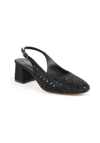 Libero L085.k1105 Taşlı Süet Görünümlü Slingback Kalın Topuklu Kadın Ayakkabı Siyah